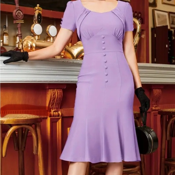 Elegant Purple Vintage Style Women's Dress - Picture 1 of 2